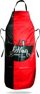 Stylewell Printed Waterproof Red and Black Halter Neck Bib Extra Long Ties with Pocket Makeup Apron