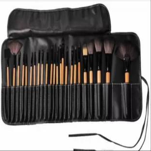 ahdam 24 pc Makeup Brush Set With Leather Pouch- black Pack of 24 (Pack of 24