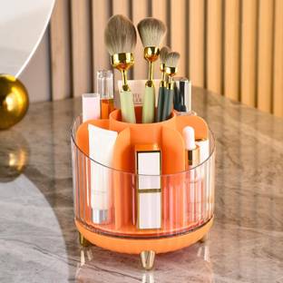 ESLORA Makeup Brush Holder Organizer with Lid, 360° Rotatable 7-Grid Cosmetic Makeup Makeup Brushes Storage Case Stand for Vanity or Bathroom Dustproof & Waterproof Vanity Box
