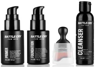 Battlecry Makeup Kit For Men, Foundation, Cleanser, Application Brush,Primer