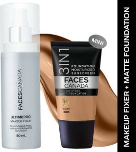 FACES CANADA Makeup Fixer (50ml) + Warm Sand Hydra Matte Mini Foundation (18ml)