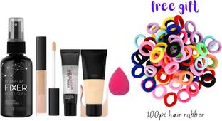 swenky fixer primer foundation concealer puff & 100pc hair rubber