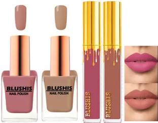 BLUSHIS New Trendy Shades 2 pc Nudes Lipsticks & 2 pc Nudes Nail Polish Combo kit