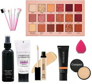 JENERA Combo Of Nude Eyeshadow,Brushes,Fixer,Primer,Foundation,Concealer,Compact & Puff