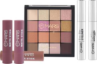 MARS 16 Shade Eyeshadow+4 Shade Matte Lipstick+Smudge Proof Mascara and Eyeliner-07