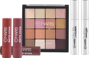 MARS 16 Shade Eyeshadow+4 Shade Matte Lipstick+Smudge Proof Mascara and Eyeliner-08
