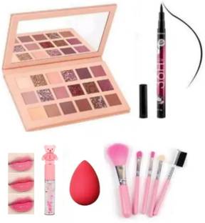 Geggsa Makeup Eyeshadow Palette Nude with Eyeliner, Lip Gloss, Puff and 5 Brushes