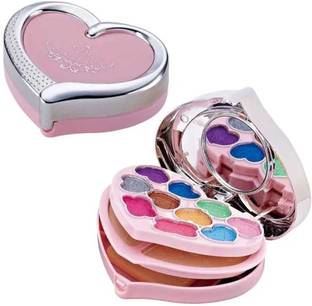 HSQ Heart Makeup Kit for Girls–12-Color Eyeshadow + Blush + Mirror | Travel Friendly