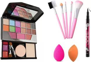 Awiclo Makeup Kit Mini + Hello Kitty Makeup Brushes + Makeup Sponges + Eye Liner Black