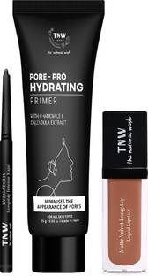 TNW - The Natural Wash Matte Velvet Longstay Liquid Lipstick 06 -Nutty Nude, Kajal &Primer Combo
