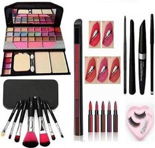 Pohok 6155 Make Up kit & Brushes & 5 In 1 Red Lipstick & 3 in 1 & Heart Eyelash