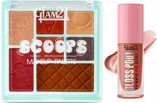 Glam21 Scoops Makeup Palette -Sundae Fundae& Gloss Pout Lip Gloss -Bare Nude|Combo