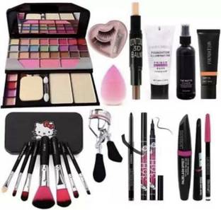 Qul.w makeupkit,brush set,eyelashes,balm,foundation,fixer,primer,curler,blander,kajal