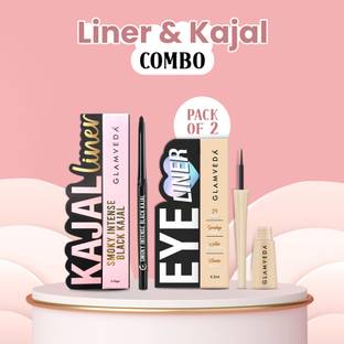 GLAMVEDA Smudge-Proof Kajal & Eyeliner Combo Intense, Waterproof & Long-Lasting