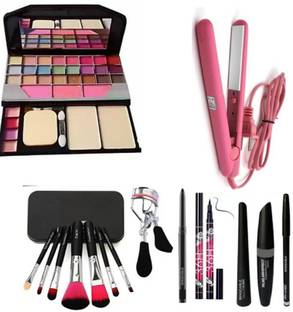 HINSHITSHU TYA 6155 makeup kit, 7 black brush set, curler, smudge kajal, 36H waterproof ka
