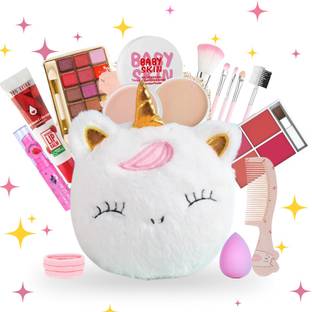 Linivya Kids Real Makeup Kit for Teens, Pre-teens & Girls with Unicorn White Fur Bag