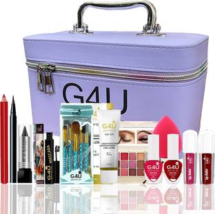 G4U All in One Makeup Kit Gift Set,Fab 5 (5 in 1) Lipstick, High Quality Eyeshadow, Waterproof Black Eyeliner Pen,Cream,Kajal,Lip Liner,Puff,Mascara, 2 nail Polish,5 Makeup Brush Perfect for Party makeup Casual makeup Wedding makeup With Makeup Box (Set Of 16Pcs)