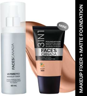 FACES CANADA Makeup Fixer (50ml) + Warm Natural Hydra Matte Mini Foundation (18ml)