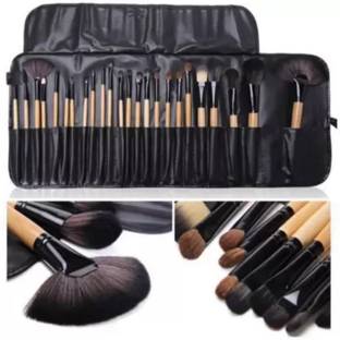 TALCHARDS 24 pc Makeup Brush Set With Leather Pouch- black (Pack of 24