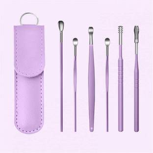 Taxila 6 Pcs Steel Ear Wax Removal Ear Cleaning Tools Kit Leather Storage ( Purple) Electric Ear Cleaner