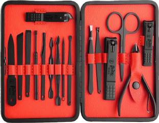 Beaute Secrets Manicure Set Nail Clippers,16 in 1 Professional Stainless Steel Nail Scissors Grooming Kit with Black Leather Travel Case