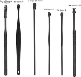 Taxila 6 Pcs Set Ear Wax Removal Ear Cleaning Tools Set Leather Storage ( Black) Electric Ear Cleaner