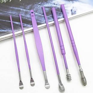 Taxila 6 Pcs Set Ear Wax Removal Ear Cleaning Tools Kit Leather Storage ( Purple) Electric Ear Cleaner