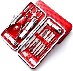BELLA HARARO 16 in 1 Stainless Steel Manicure Pedicure Set Nail Cutter Scissors Care Set Tweezers Knife Ear Pick Eyebrow Scissors Utility Tools Grooming Kits with Red Leather Case