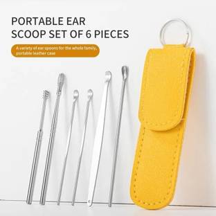 asija makeovers Reusable Ear Cleaner Tool Set with Leather Storage Pouch (yellow)