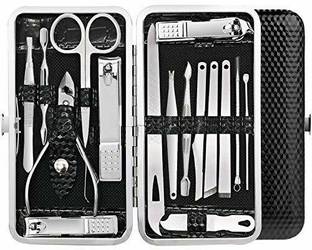 HUDA NAILS BEAUTY 16 Pcs Manicure Pedicure Nail Tool Kit - Leather Case (Any Color)