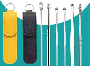 SCABIOSA 6 Pcs Ear Wax Cleaner Reusable Ear Cleaner Tool Set with Storage Leather Pouch