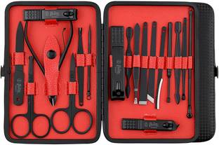 Beaute Secrets Manicure Set, Manicure kit for women, Pedicure kit 18 in 1 Nail Scissors Grooming Kit with Black Leather Travel Case, Red