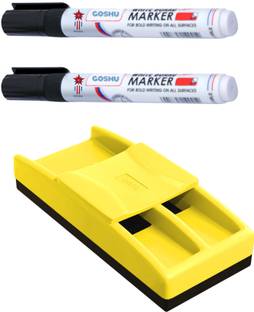 GOSHU Non Magnetic White board Duster with Two Black Ink Marker Pens