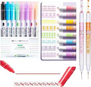 Harinder 8Pc Dual Tip Curve Pens Cute Colored Highlighter Set for Kids Journaling & Craft