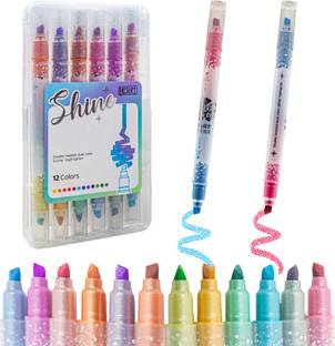 WISHKEY Double-Head Quick Drying Shimmery Shining Glitter Non-Toxic Ink Marker for Kids