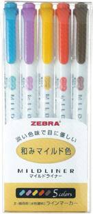 Zebra MildLiner Highlighter 5 Color Set (WKT7-5C-RC)