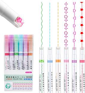 घेलोनाड़ी 6 PCS Curve Highlighter Pen Set Curvy Shape Pens Linear Color Pens