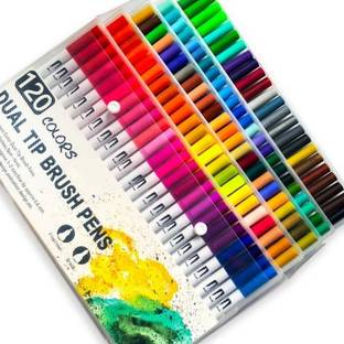 KRYTONE Dual Brush Marker Pens, 120 Colors Art Markers Set with Fine Tip and Brush Tip