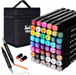 Dherik Tradworld Dual Tip Markers 48Colours with Carrying Case for Painting Sketching Calligraphy