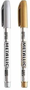 Jubilant Gold and Silver Metallic Marker Pens, Waterproof Permanent Paint Marker Pen For Painting Cards Writing Signature Craftwork Art (Set of 2)