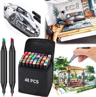 FLOSTRAIN 48 Colours Alcohol Brush Marker Colorful Sketch Pens with Carrying Case