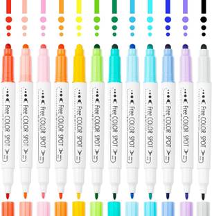 PATHOS INDIA Dual Tip DOT Marker Pens 12 Colors Round DOT for Art,Coloring Sketching,Drawing
