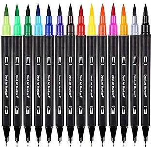 URBAN BOX Dual Tip Brush Marker Pen,Colored Fine Point Art Marker & Brush Highlighter Pen