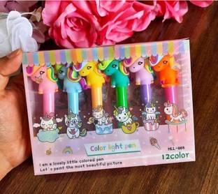 Radhya Accessories Unicorn highlighters for kids 12 colors marker pens set Unicorn colored