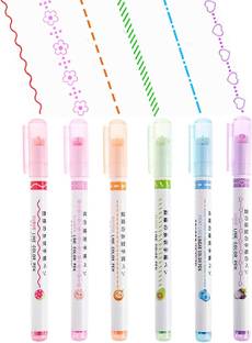 Shihen Curve Highlighter Pen Set, 6pcs Linear Markers with Curve Shapes Fine Tips