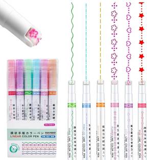 feelhigh 6Pcs Flair Pens with 6 Different Curve Shape Fine Tips, Colored Curve Pens