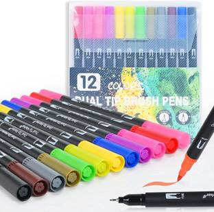 KARTCITY Dual Tip Brush Pens Marker set of 12,Fine and Brush Tip Colored Pens