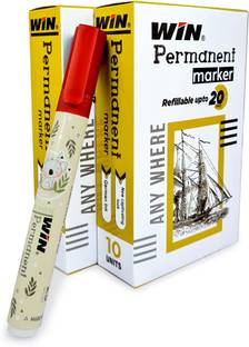 Win Permanent Markers 20 Red|Refillable Ink|Smudge Free|Multipurpose Use
