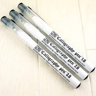 Zig CALLIGRAPHY PEN OBLIQUE Tip BLACK,1mm,2mm,3mm For Professional and Beginners
