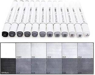 Kreative Kraft Twin Tip Alcohol Based Marker Set of 12 (Cool Grey)